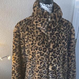 Avenue Leopard Print Teddy Jacket in Brown and Black